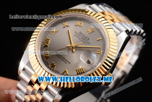 Rolex Datejust II Asia 2813 Automatic Two Tone Case/Bracelet with Grey Dial and Roman Numeral Markers (BP) - Click Image to Close